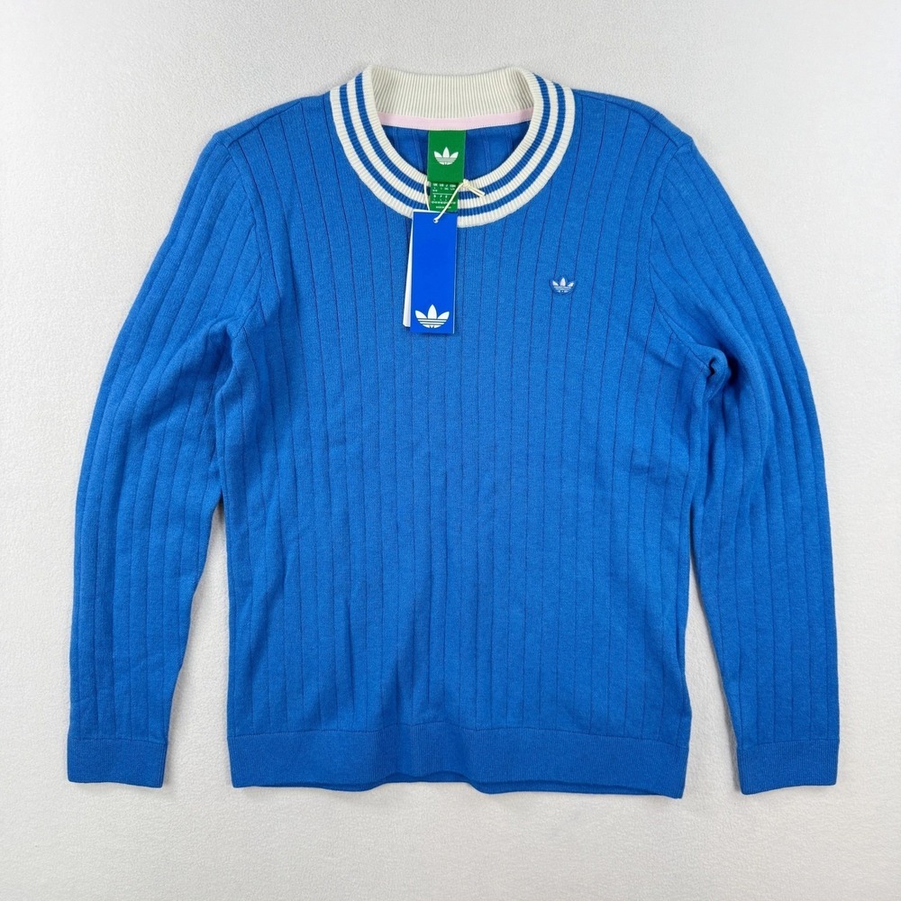 adidas Sweater Womens Size M Cashmere Blend Golf Trefoil Blue White JP1188 NWT